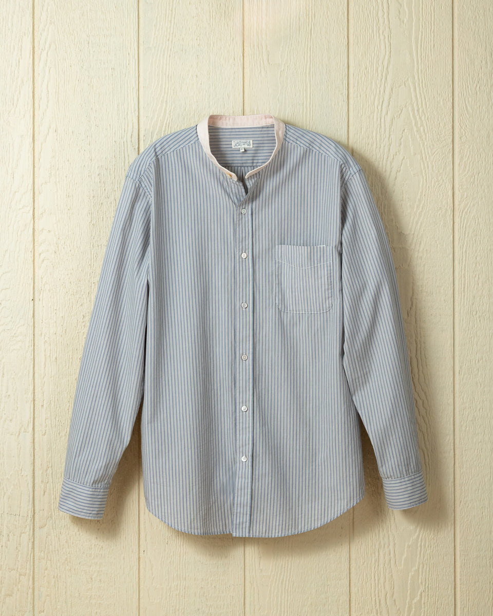 Band Collar Shirt in Antique Double Stripe – Quaker Marine Supply Co.