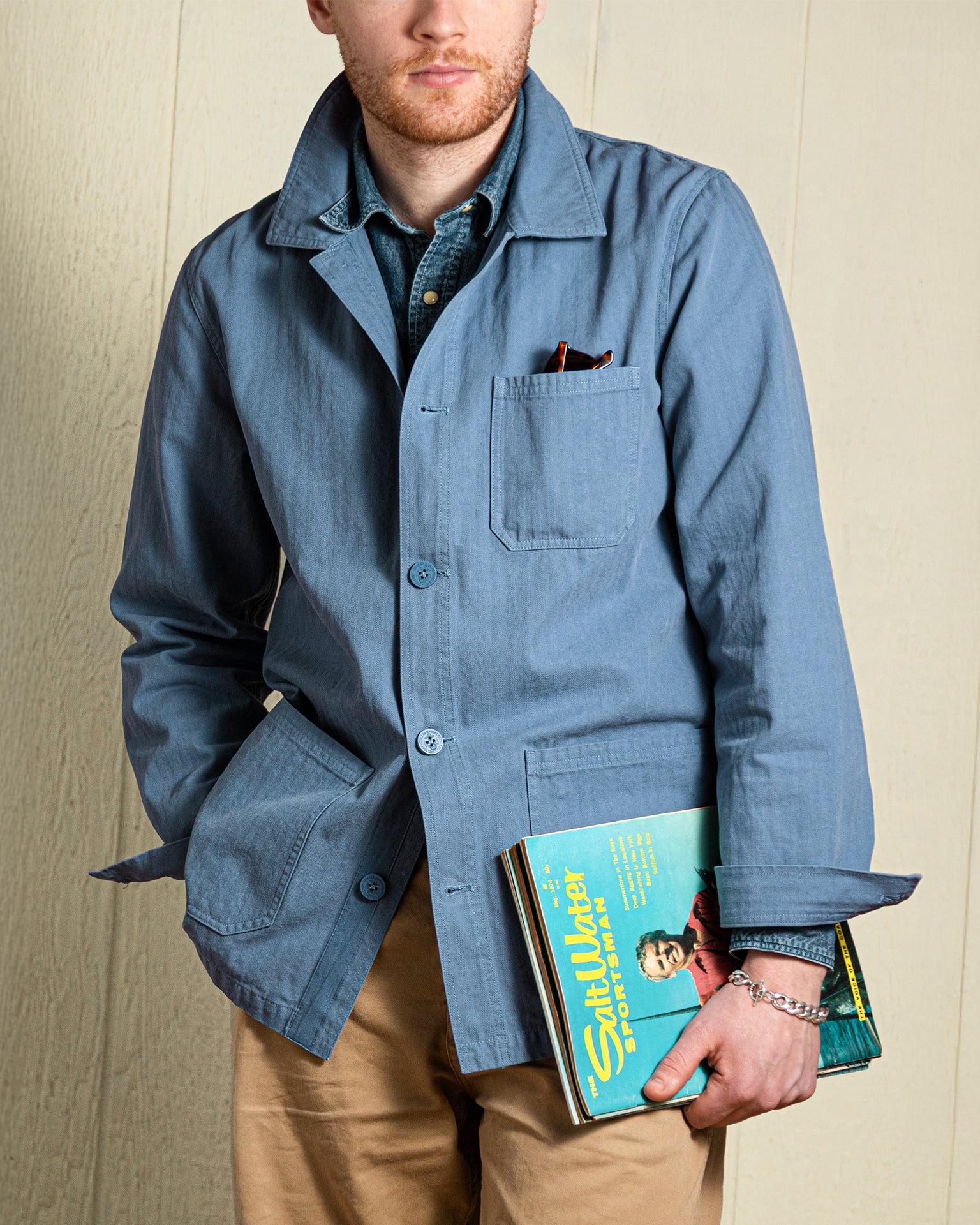 French Workman Jacket Rework French Workman’s Jacket in Atlantic Blue Herringbone – Quaker Marine ...