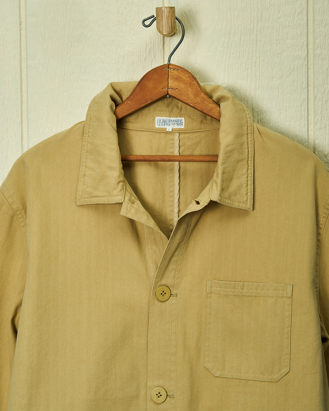 French Workman Jacket Rework French Workman’s Jacket in Khaki Herringbone – Quaker Marine Supply Co.