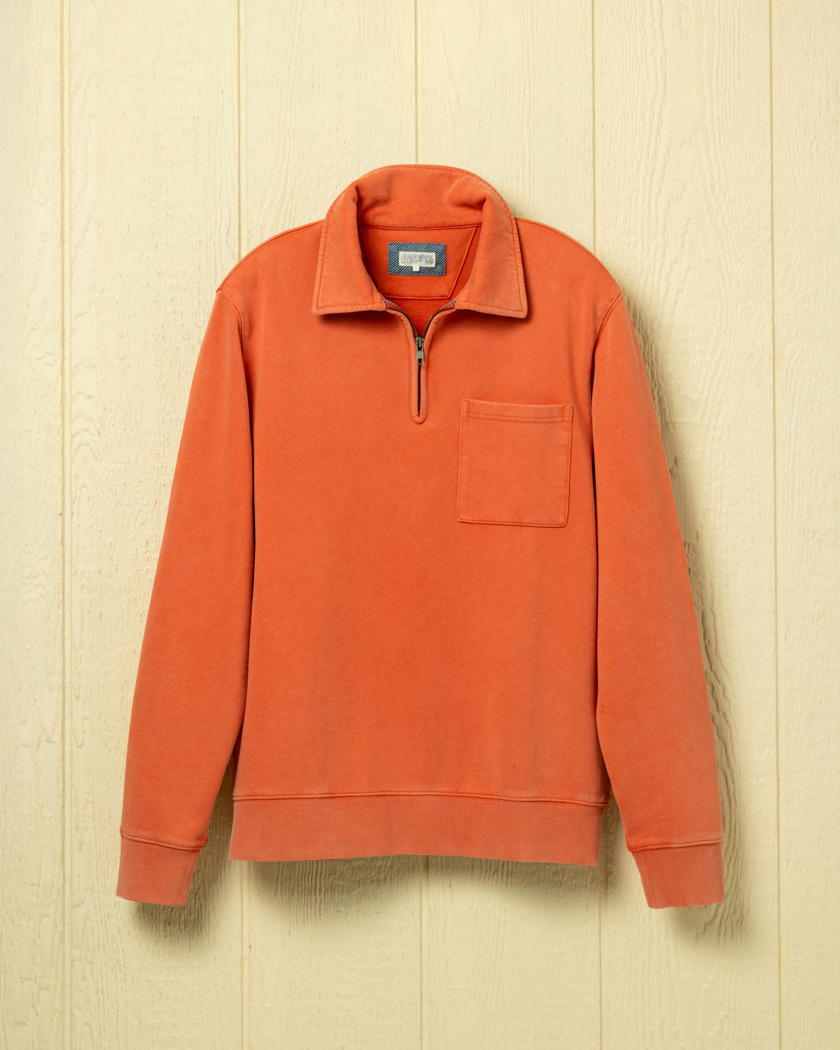 タグ付き ORANGE LABEL リブライン モックネック プルオーバー Salt Washed Chilmark 1/4 Zip Pullover in Burnt Orange – Quaker