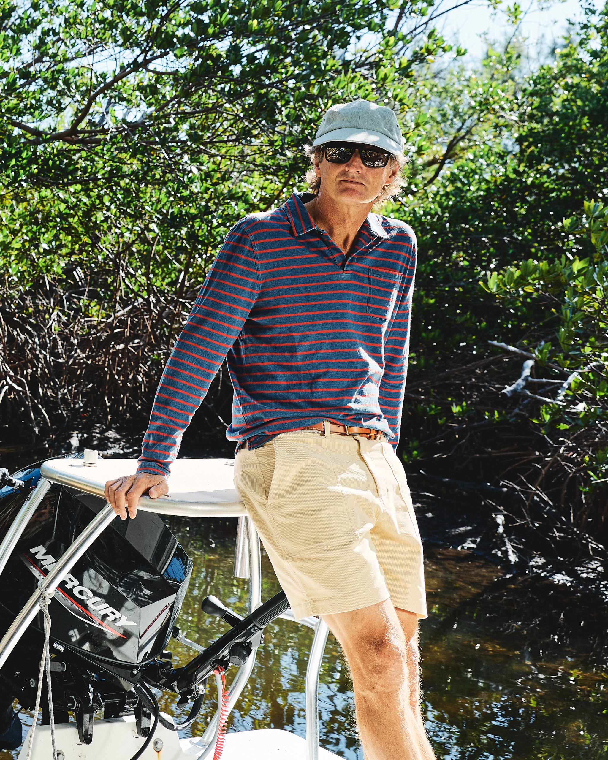 Long Sleeve Indigo Polo in 3/4