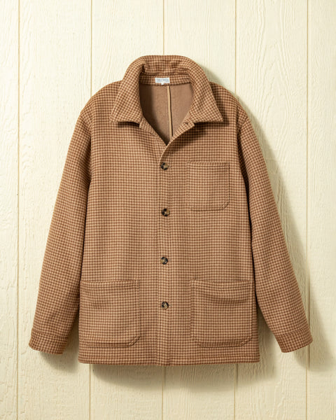 Double Face Wool French Workman's Jacket in Camel Houndstooth