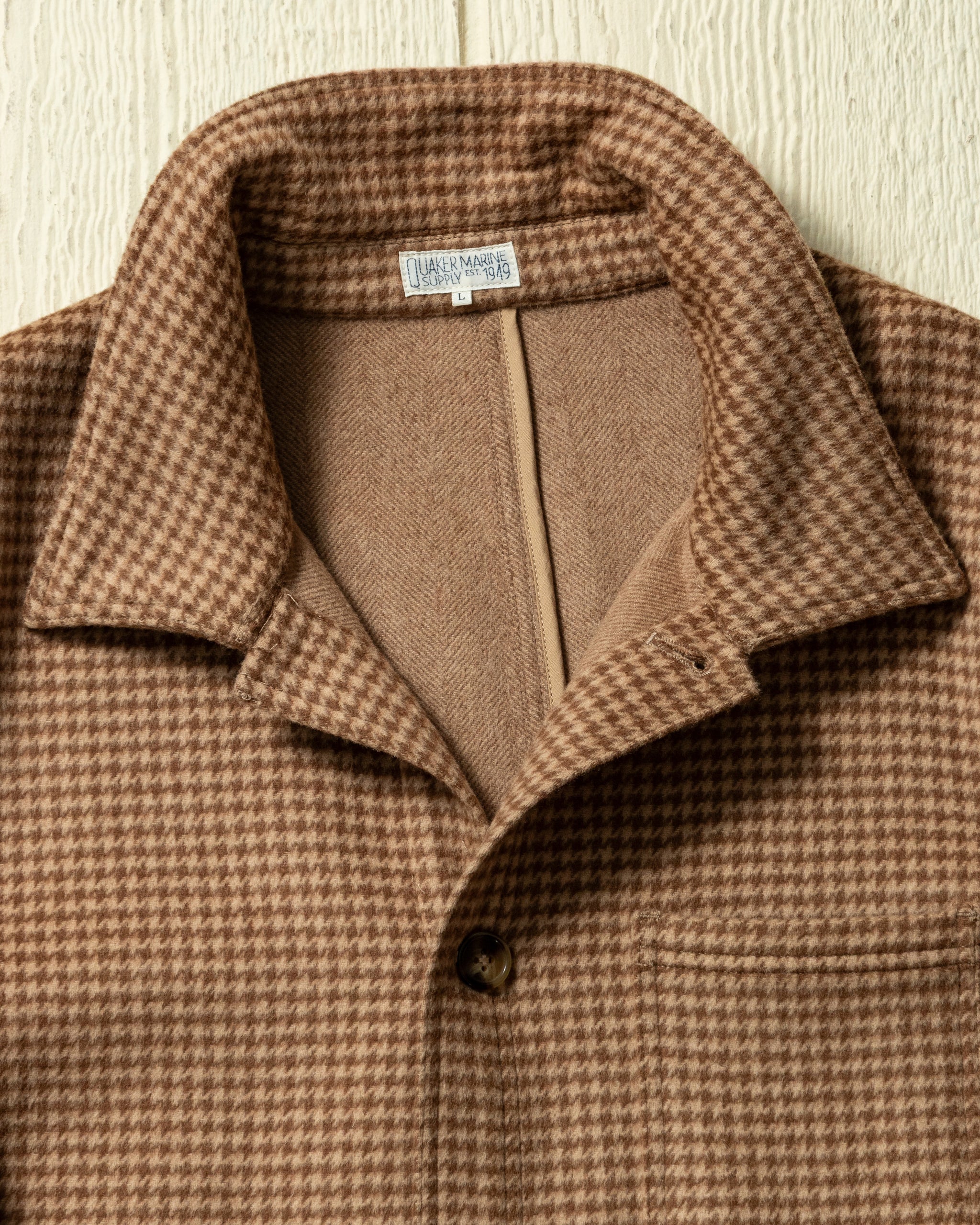 Double Face Wool French Workman's Jacket in Camel Houndstooth