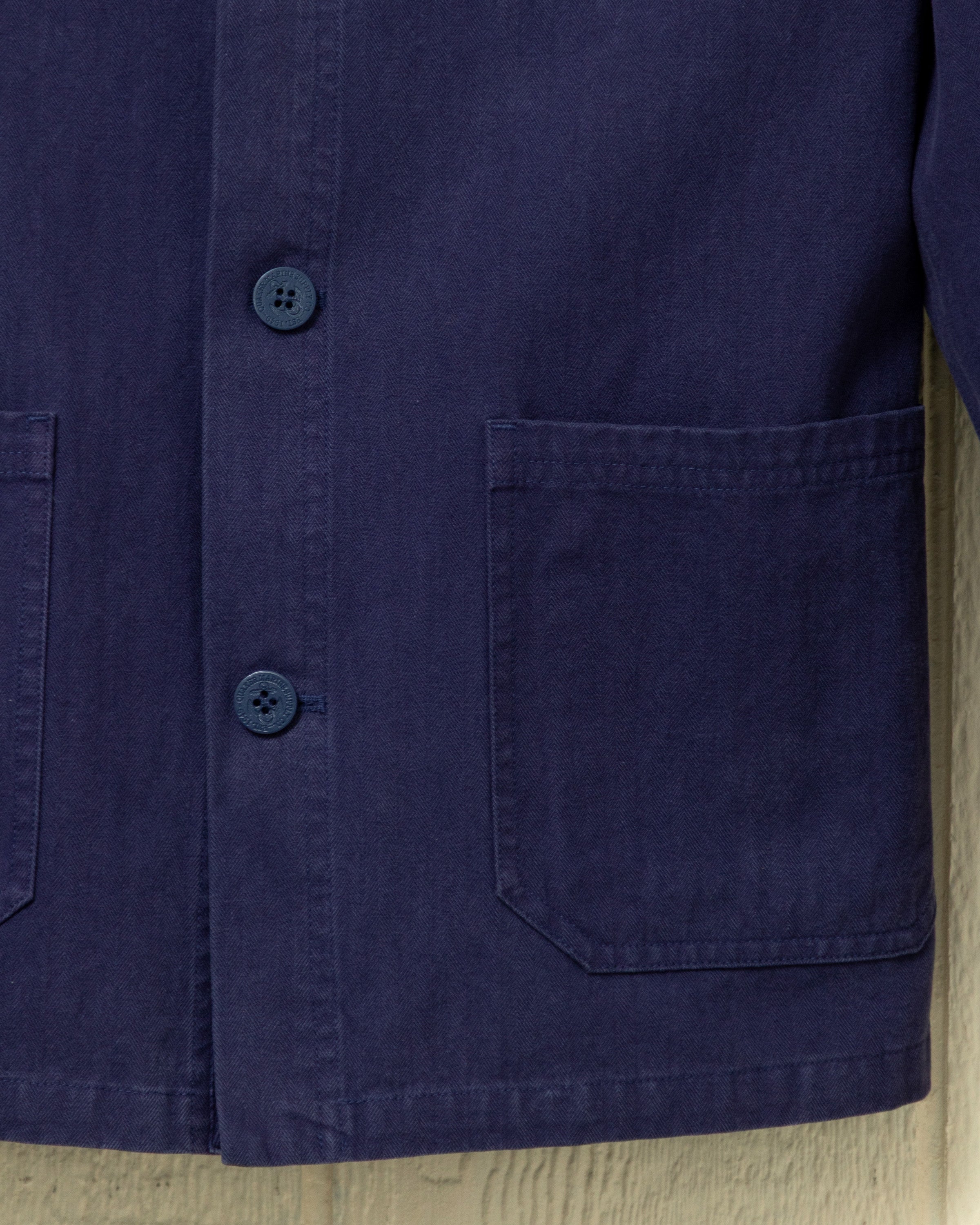 French Workman Jacket Rework French Workman’s Jacket in Navy Herringbone – Quaker Marine Supply Co.