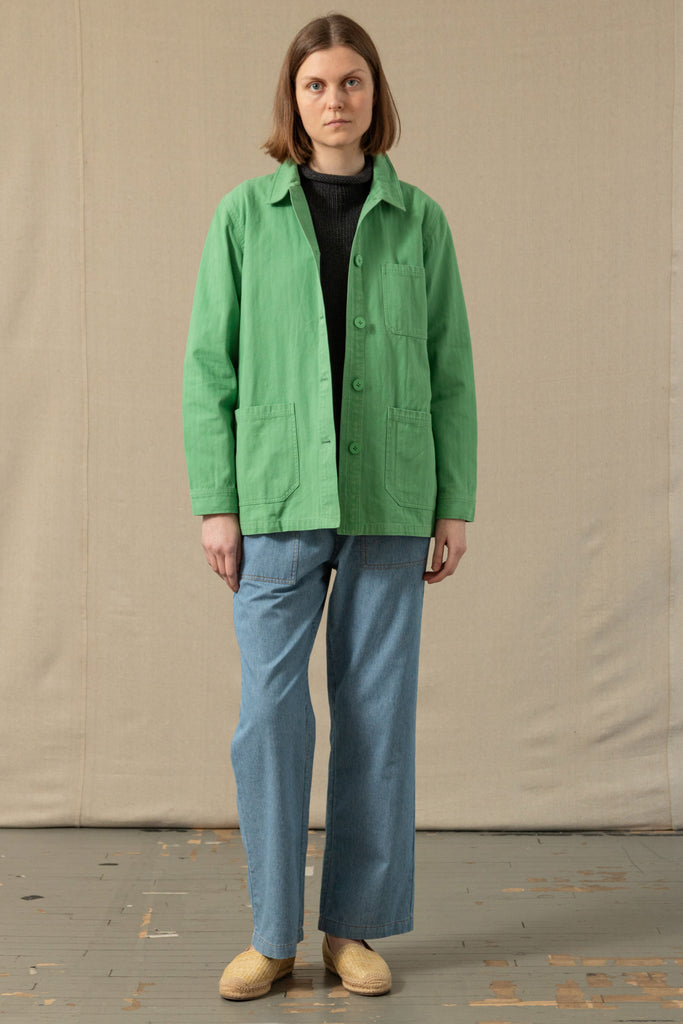French Workman Jacket Rework Women’s French Workman’s Jacket in Billiard Green Herringbone – Quaker ...