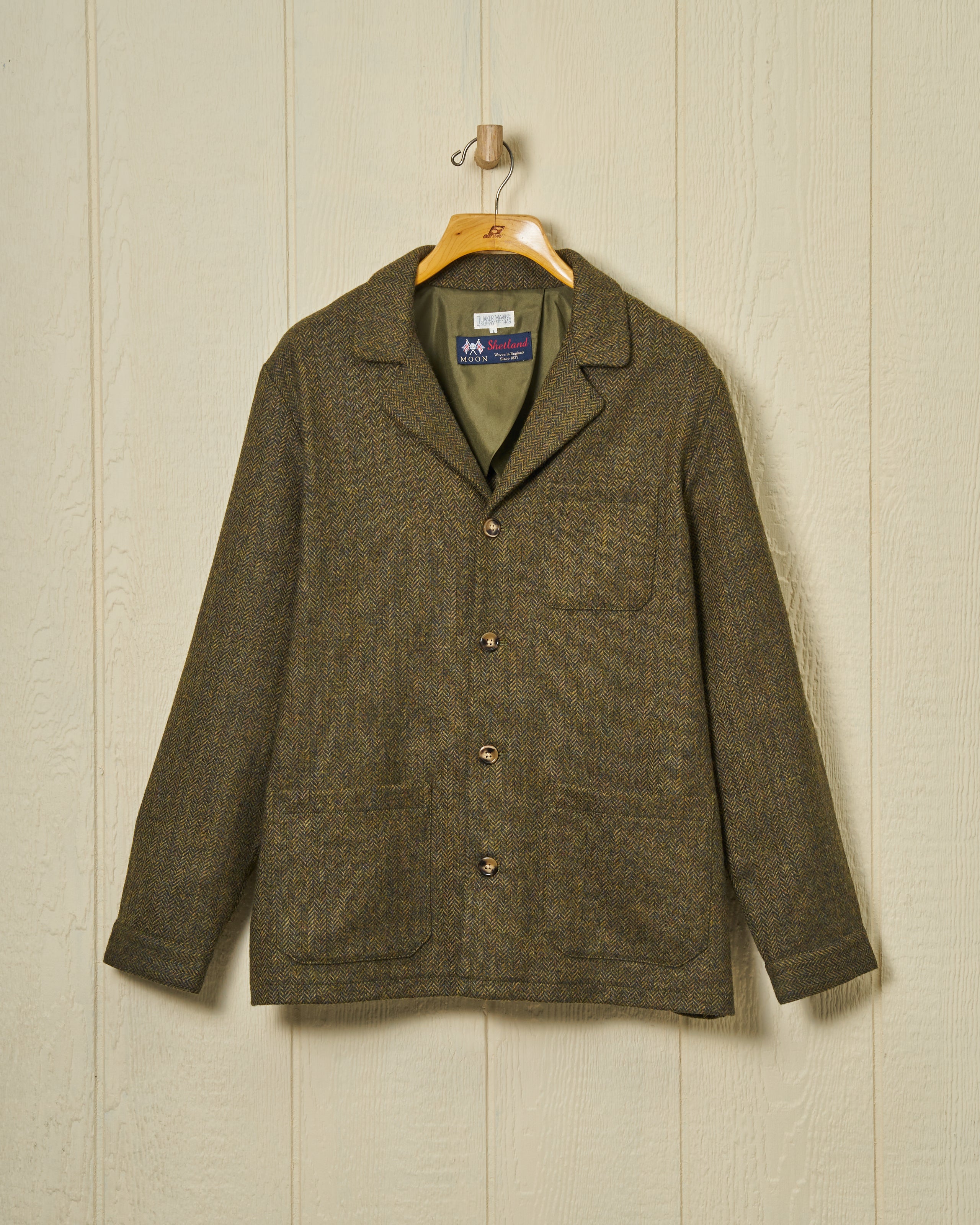 Shetland Wool Loafer Jacket in Olive Herringbone – Quaker Marine