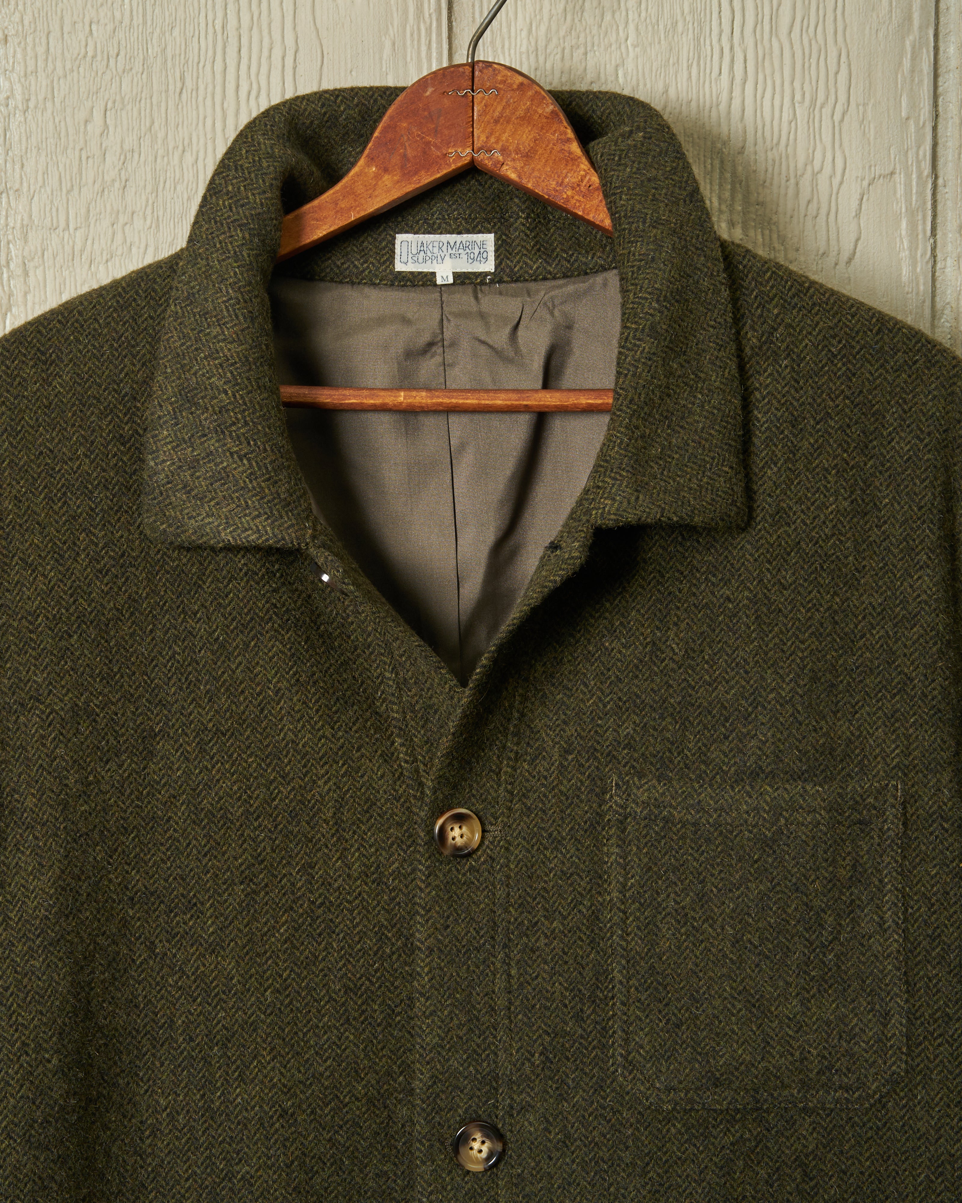 Camelhair French Workman’s Jacket in Olive Herringbone