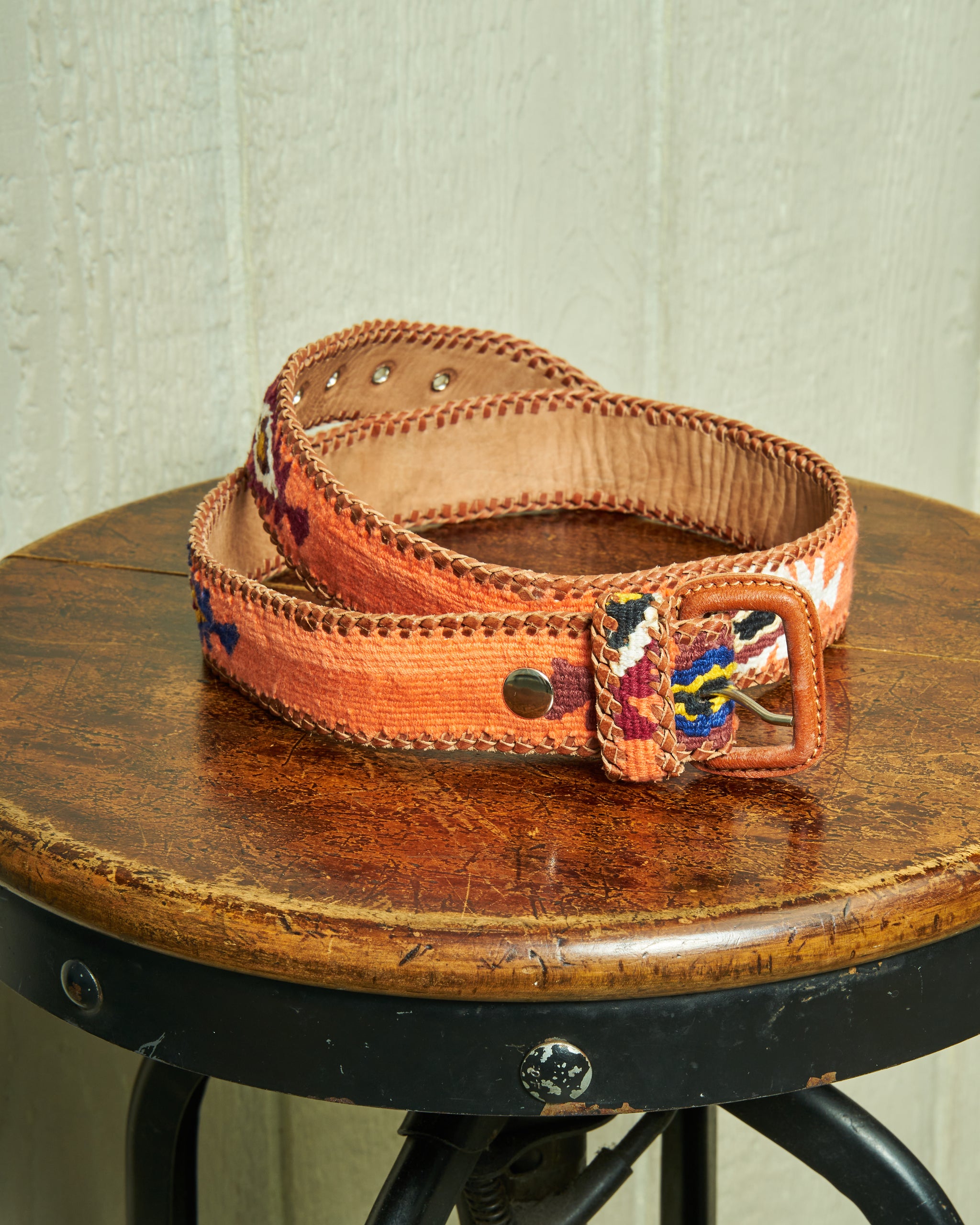 Guatemalan Whip Stitched Belt in Coral – Quaker Marine  display picture 1
