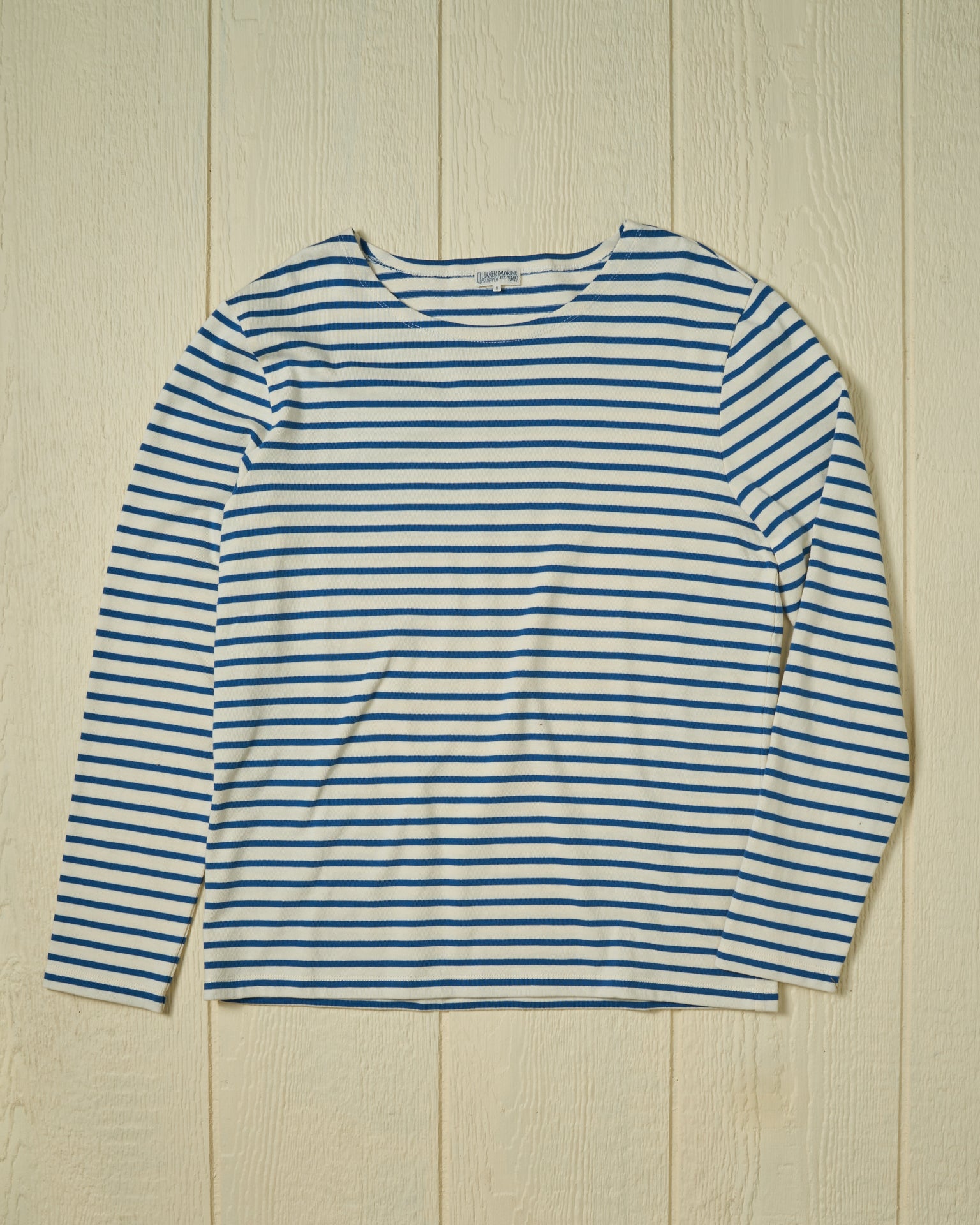 Men's Breton Stripe Boatneck Tee in Off White/Atlantic Blue