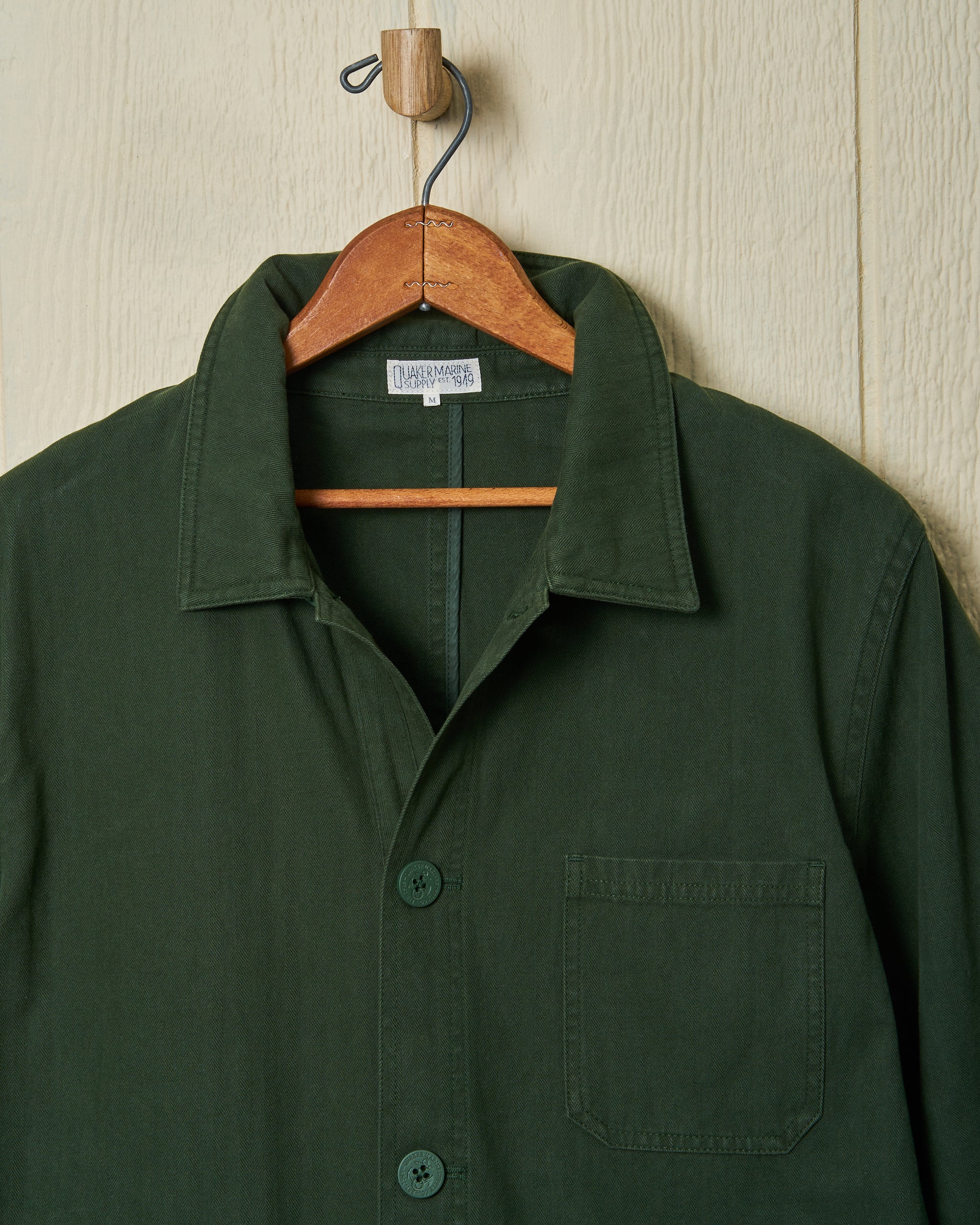 French Workman's Jacket in Parks Department Green Herringbone