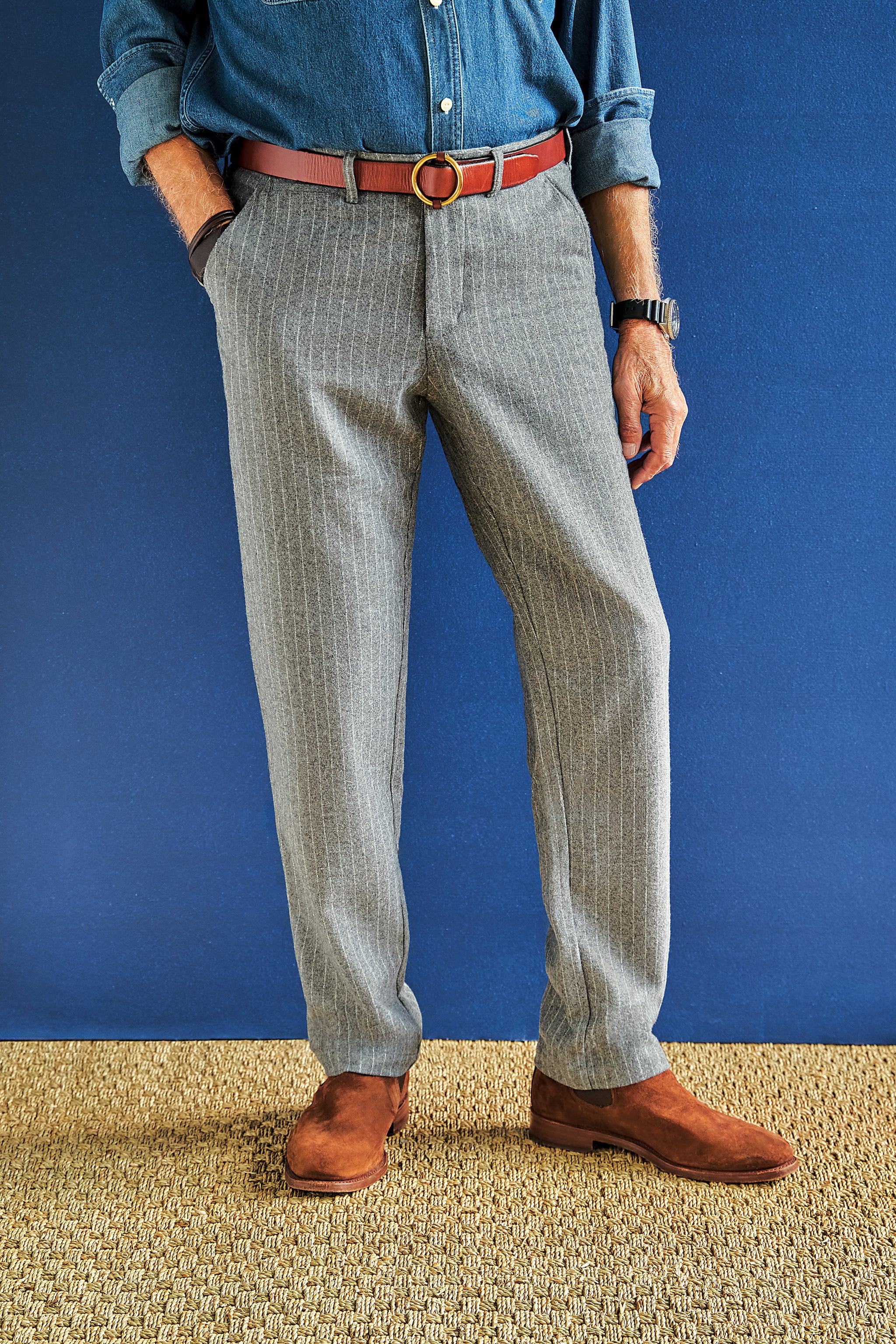 Camden Pant in Charcoal Chalk Stripe Washed Wool – Quaker Marine