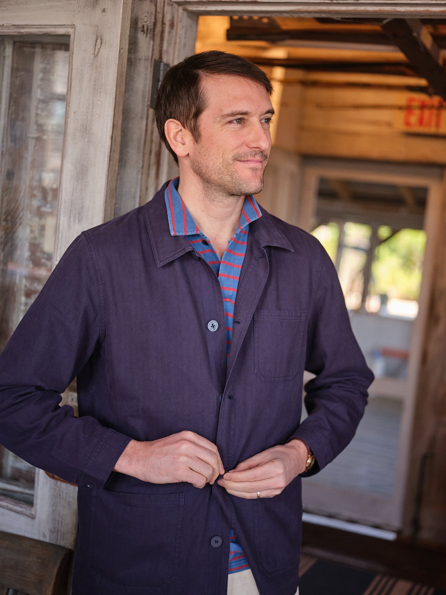 French Workman Jacket Rework French Workman’s Jacket in Navy Herringbone – Quaker Marine Supply Co.