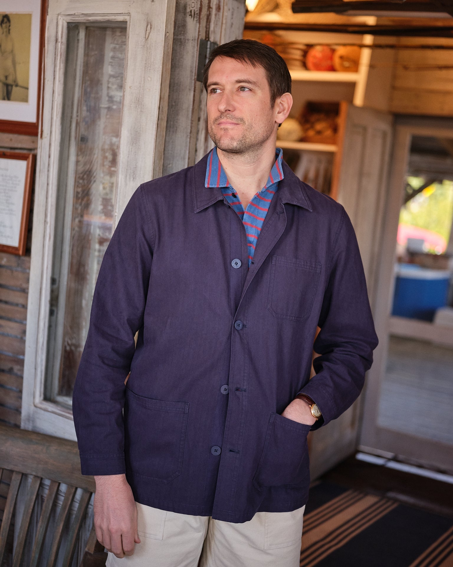 French Workman Jacket Rework French Workman’s Jacket in Navy Herringbone – Quaker Marine Supply Co.