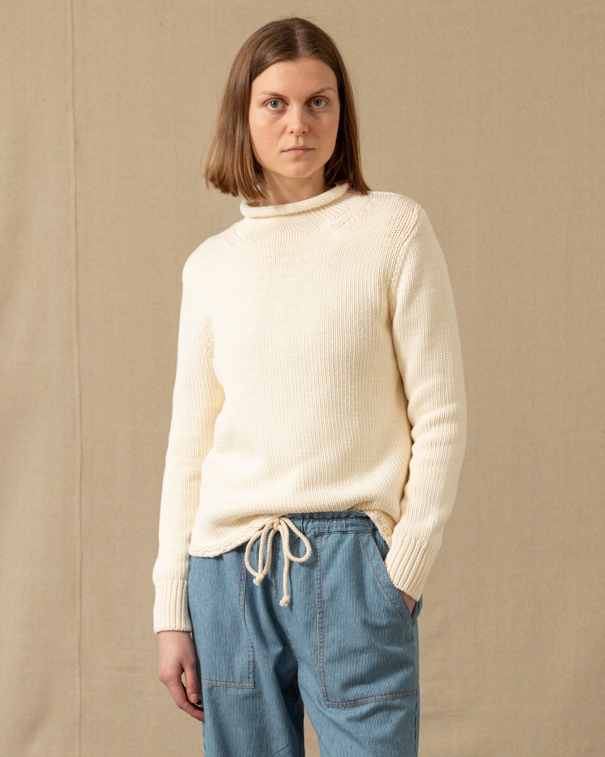 Women's Fisherman's Sweater in Egret – Quaker Marine Supply Co.