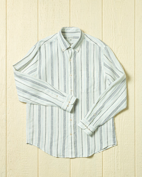 Cotton Linen Variable Stripe Shirt in Atlantic Blue – Quaker