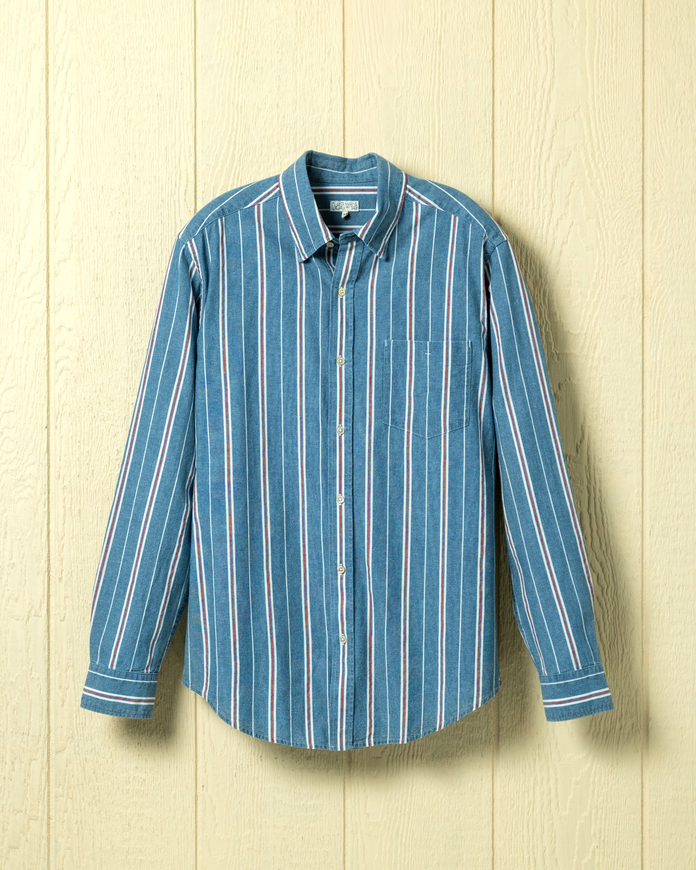 Reef Hidden Button Down in Chambray Regimental Stripe L