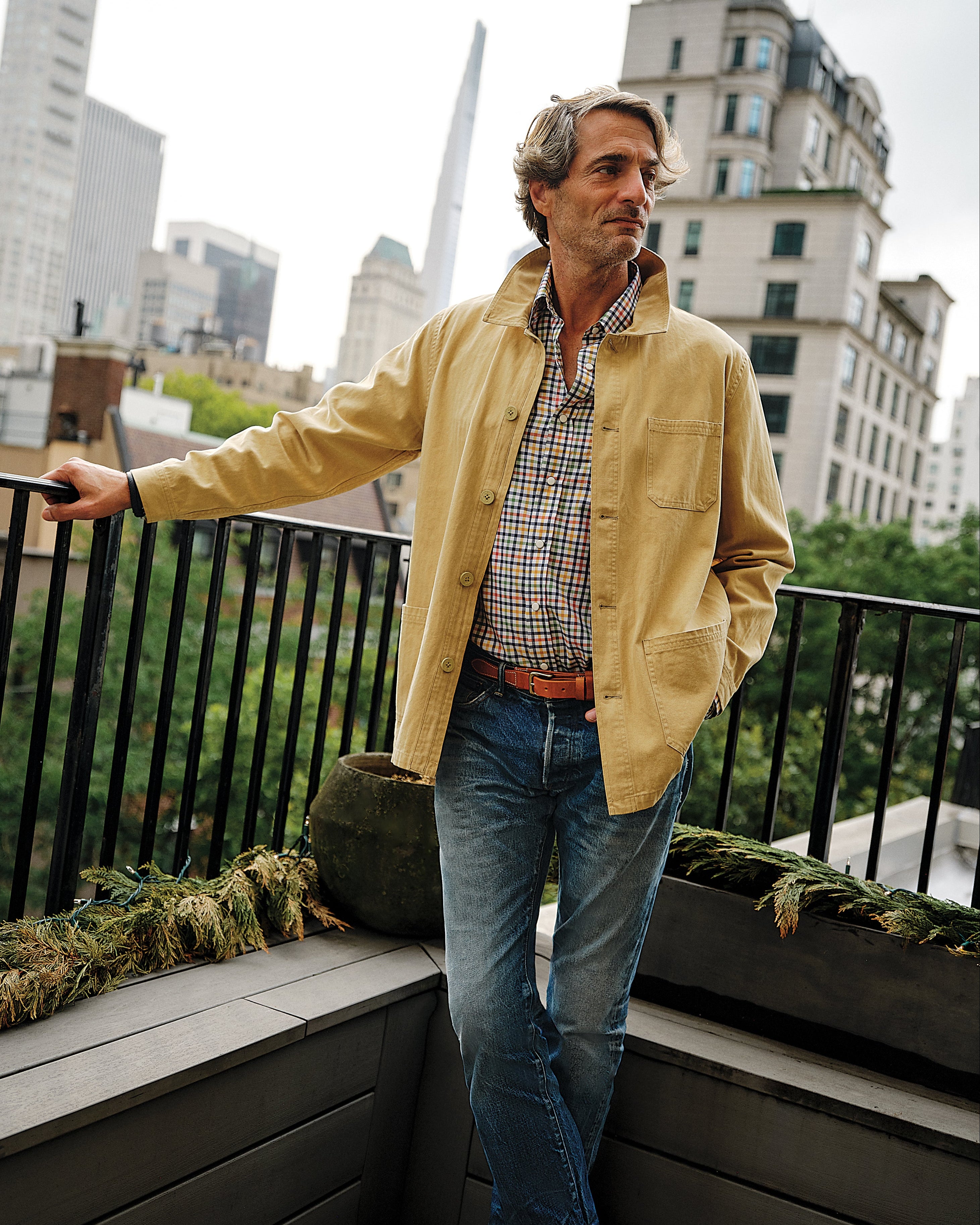 French Workman’s Jacket in Khaki Herringbone