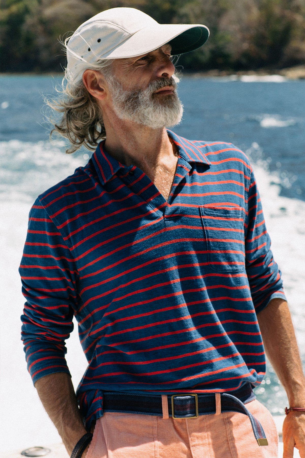 Long Sleeve Indigo Polo in 3/4