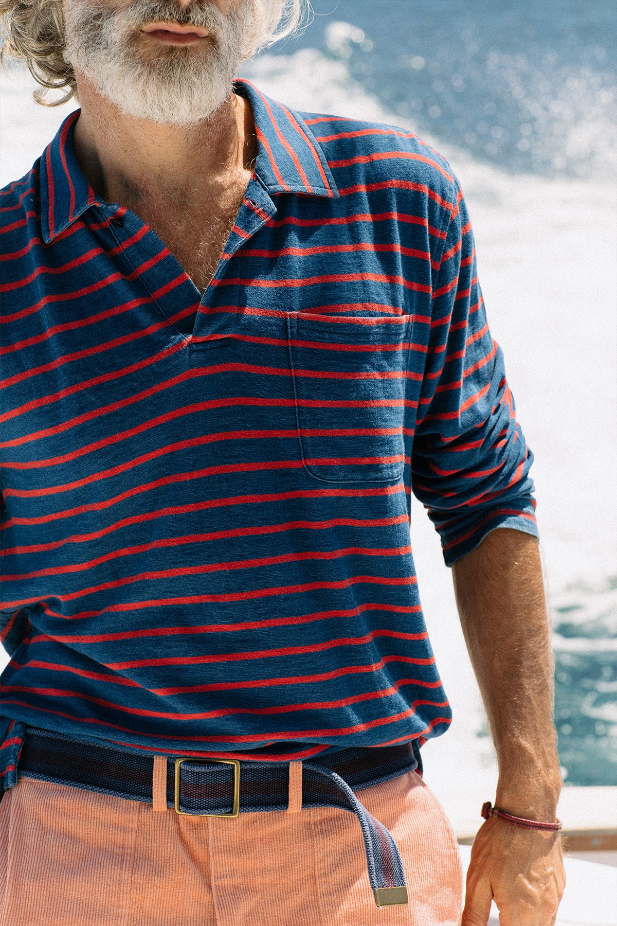 Long Sleeve Indigo Polo in 3/4" Red/Navy Stripe XXL Long Sleeve Indigo Polo in 3/4" Red/Navy Stripe XXL