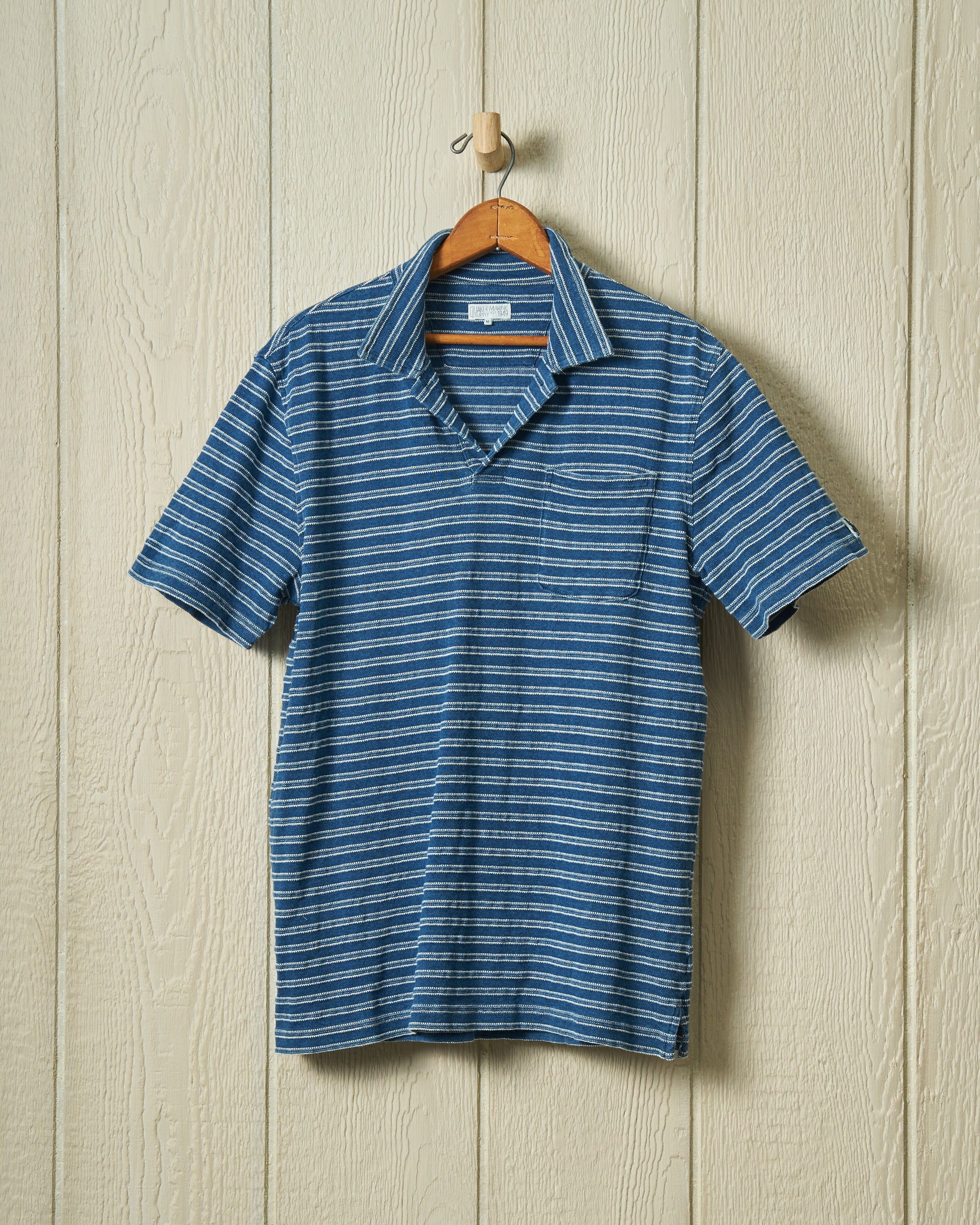 Indigo Polo in Mid Wash Jacquard Stripe – Quaker Marine Supply Co.